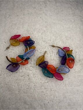 Colorful Floral Hoop Earrings - Multicolor Petal Design